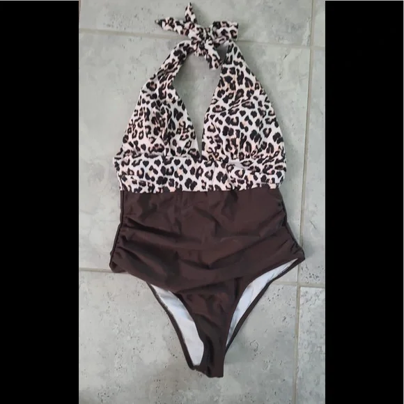 Brown leopard deep v-neck backless women boutique fashion monokini Brazilian sty - Picture 2 of 6